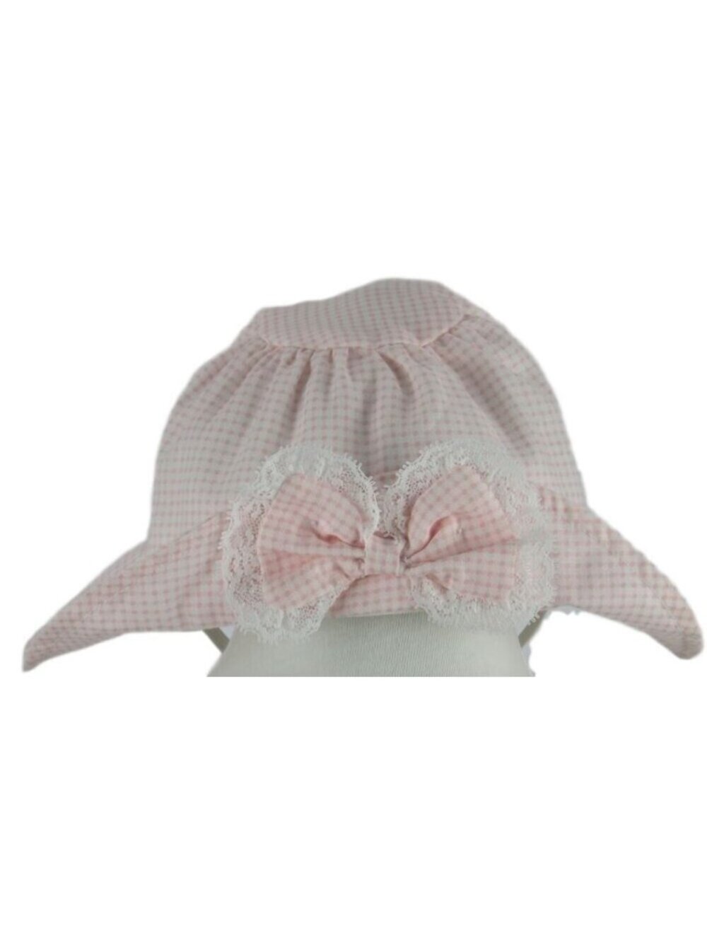 Girls Toddler Bonet Hat 2 4 Yrs Bow Lace Gingham Pink White Strap